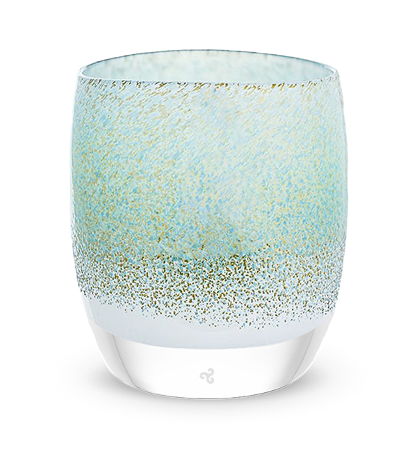 above the clouds hand-blown teal and silver glass votive candle holder