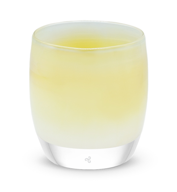 angel light yellow, hand-blown glass votive candle holder