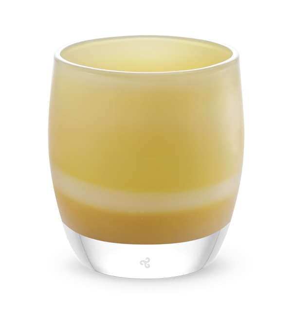 awesome ain't easy sandy yellow hand-blown glass votive candle holder.