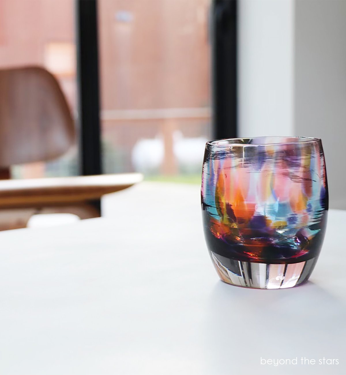 beyond the stars multicolor translucent, hand-blown glass votive candle holder