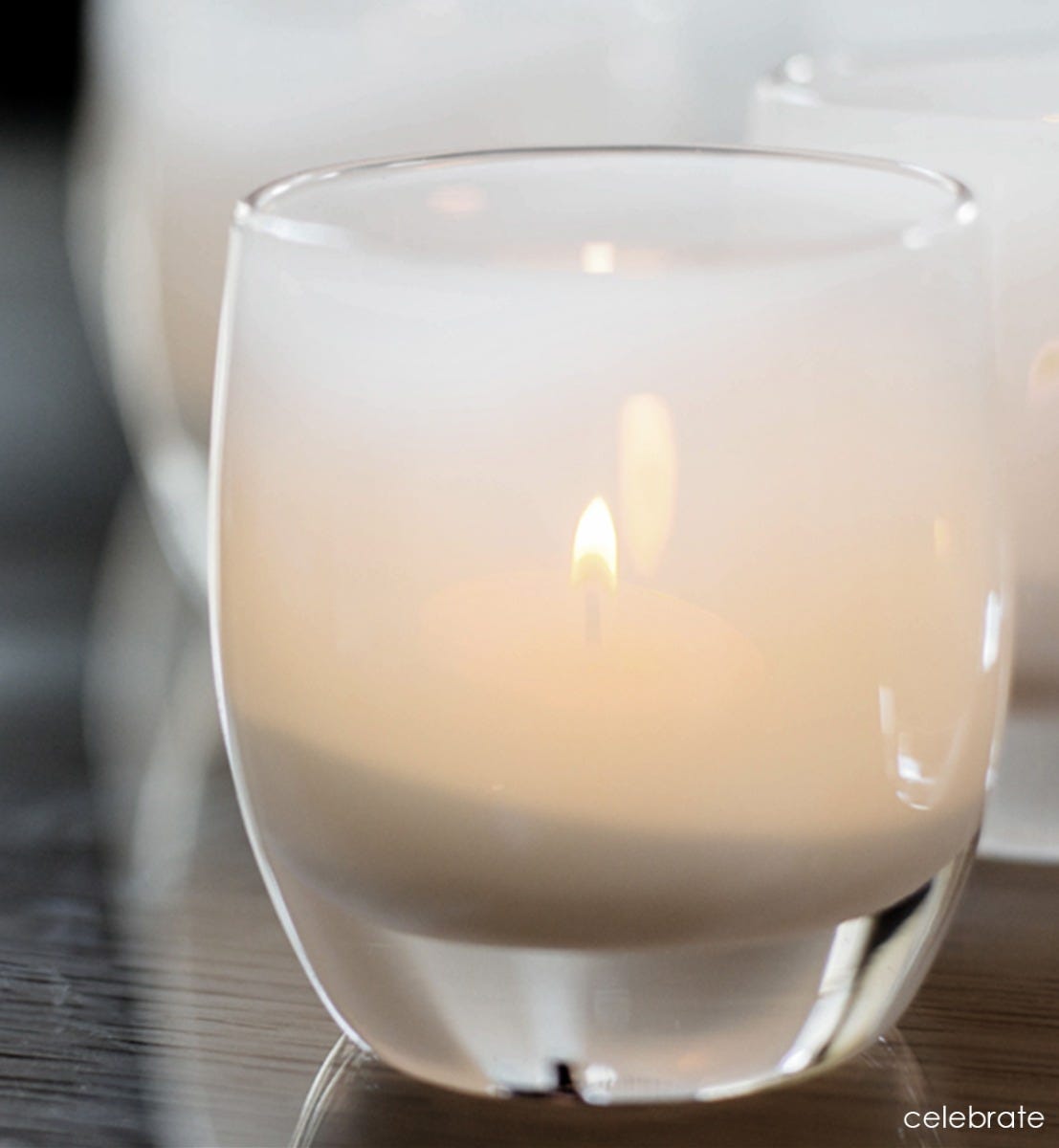 celebrate snow white hand-blown glass votive candle holder