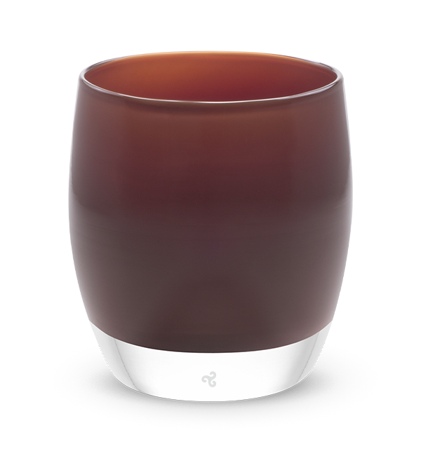chocolate covered cherry, red brown hand-blown glass votive candle holder.