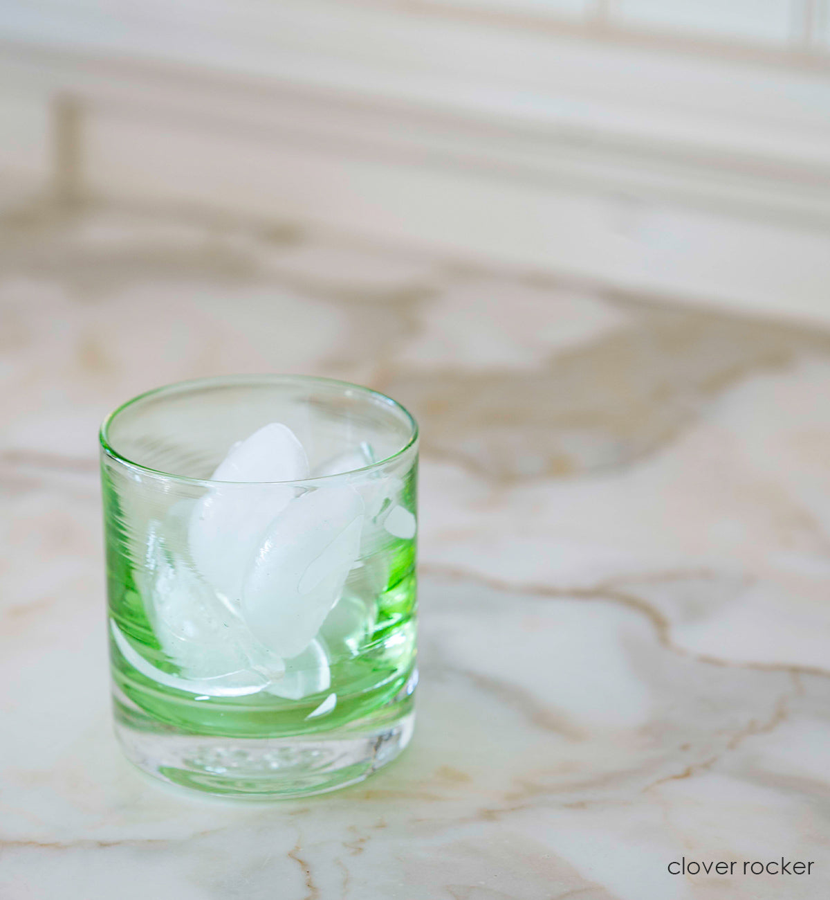 clover rocker light green transparent, hand-blown glass lowball drinking glass