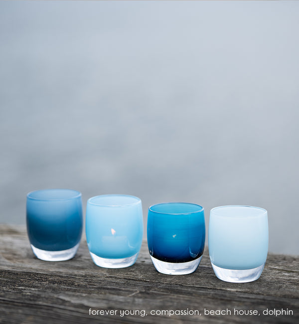 compassion | light blue hand-blown glass candle holder | glassybaby