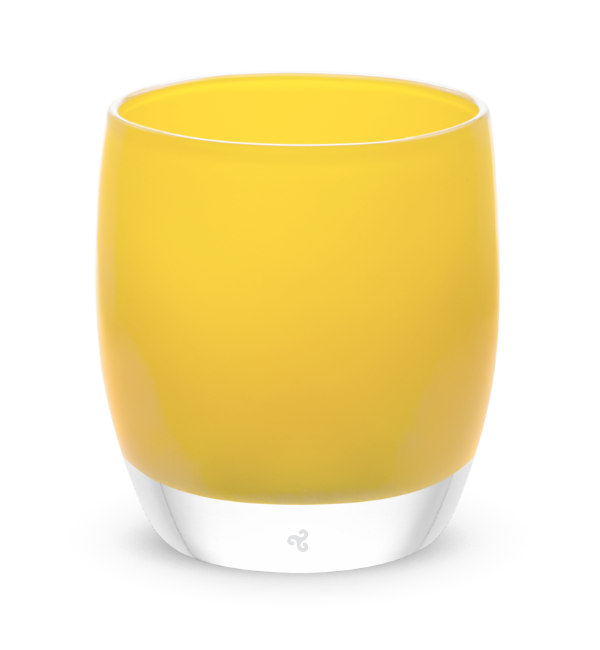 hand-blown daffodil yellow glass votive candle holder