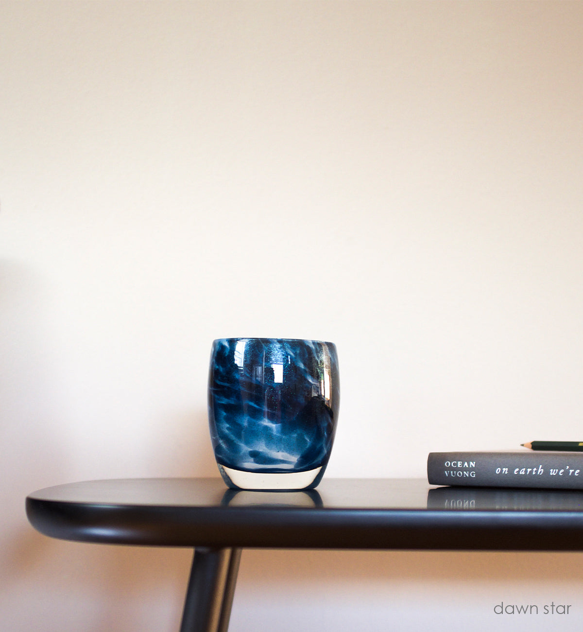 blue glitter hand-blown glass candle holder