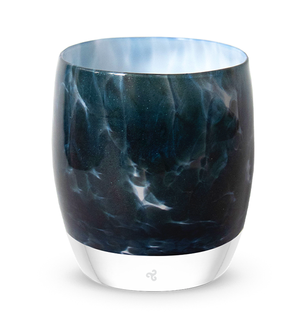 dawn star blue glitter, hand-blown glass votive candle holder