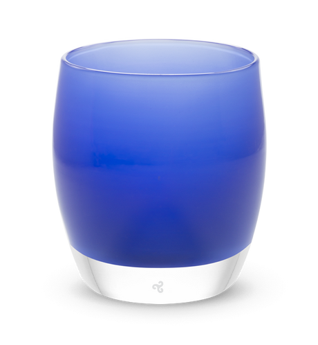 determined sapphire blue hand-blown glass votive candle holder.