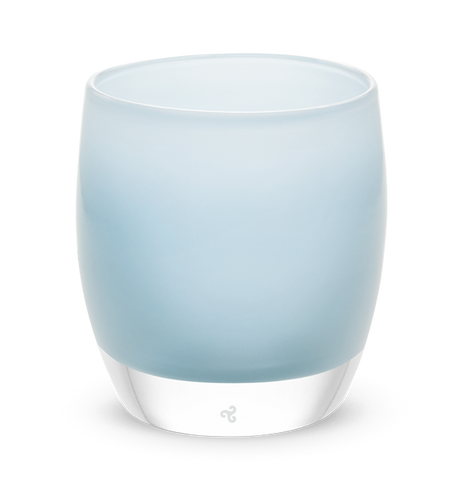dolphin powder blue hand-blown glass votive candle holder.
