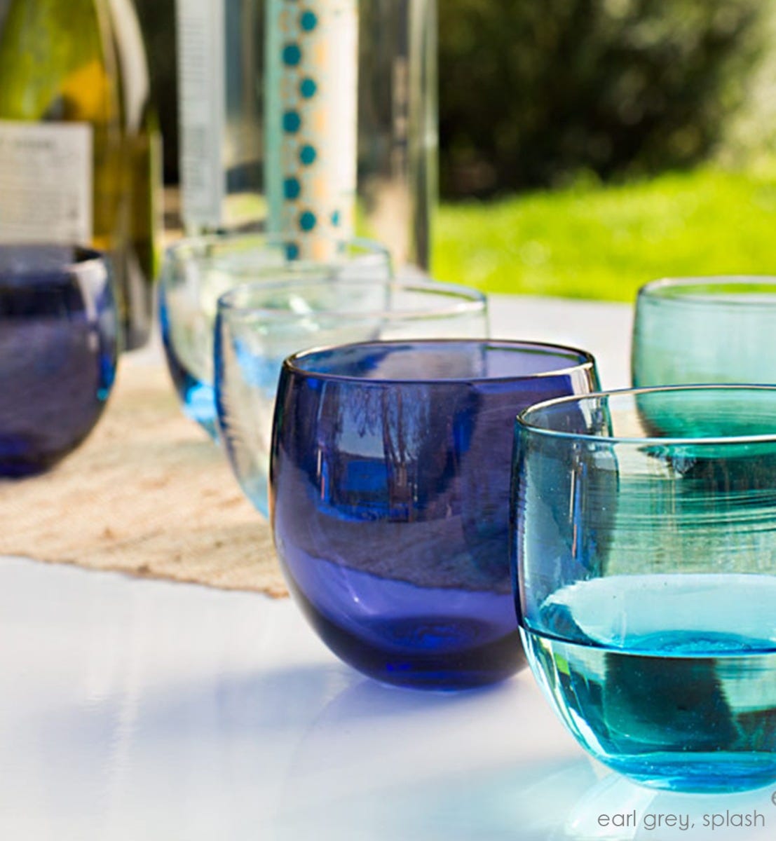 earl grey drinker, indigo blue, hand-blown drinking glass. Paired with splash drinker.