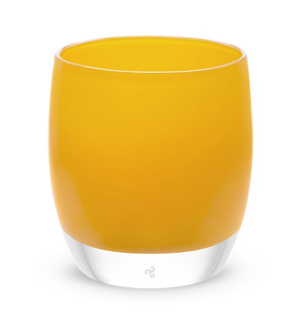 empower orange opaque, hand-blown glass votive candle holder