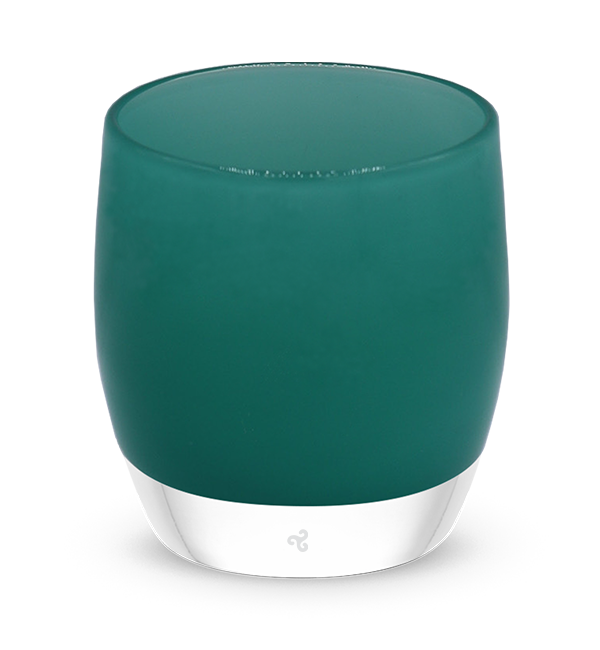 empress is a beautiful elegant green, hand-blown glass votive candle holder.