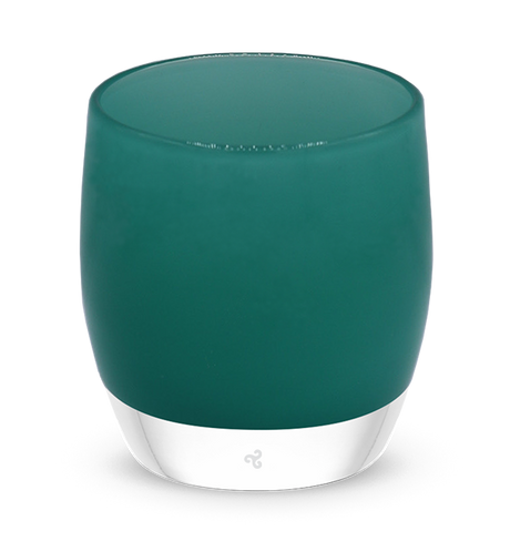 empress is a beautiful elegant green, hand-blown glass votive candle holder.