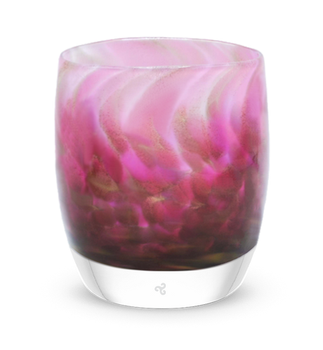 evenstar pink and gold glitter hand-blown glass votive candle holder 
