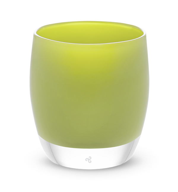 hand-blown yellow green glass votive candle holder.