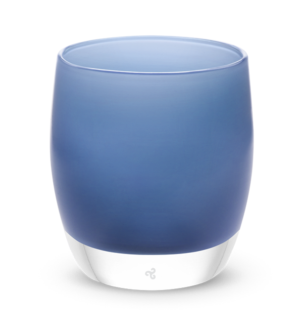 forever young blue hand-blown glass votive candle holder.