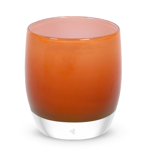gather close, opaque amber, hand-blown glass votive candle holder.