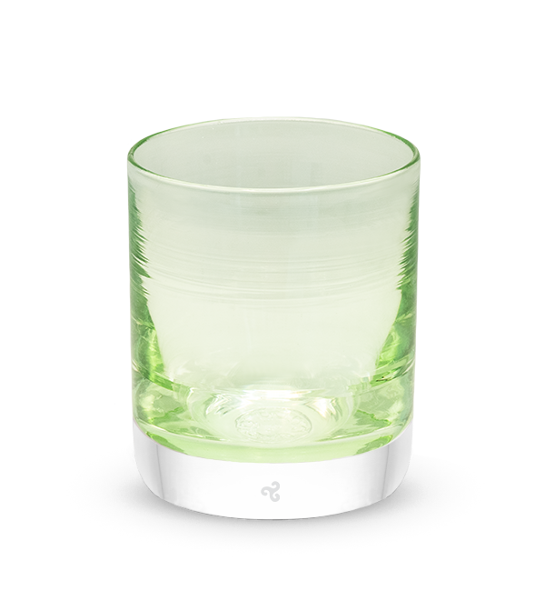 clover rocker light green transparent, hand-blown glass lowball drinking glass