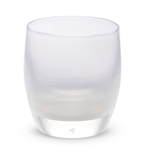 dream clear white, hand-blown glass votive candle holder.