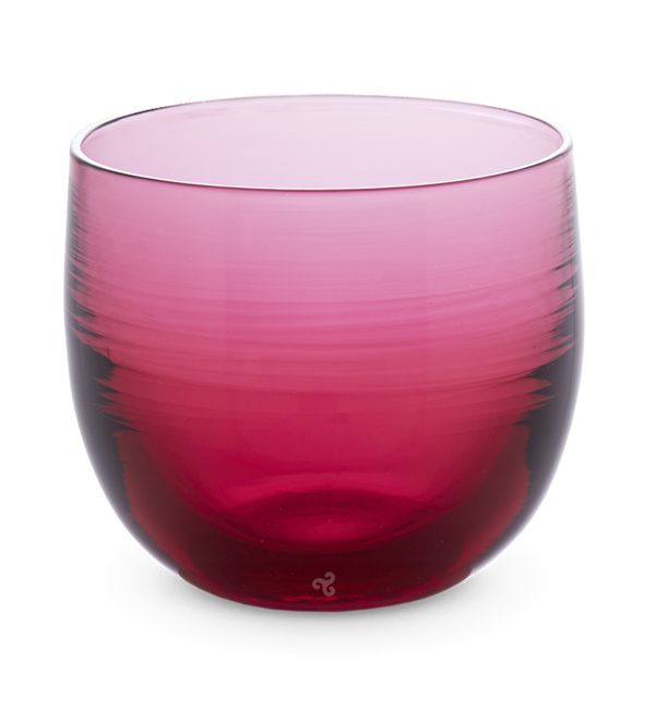 hand-blown raspberry drinking glass.