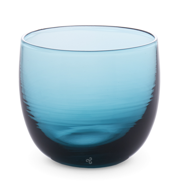 hand-blown natilus blue drinking glass.