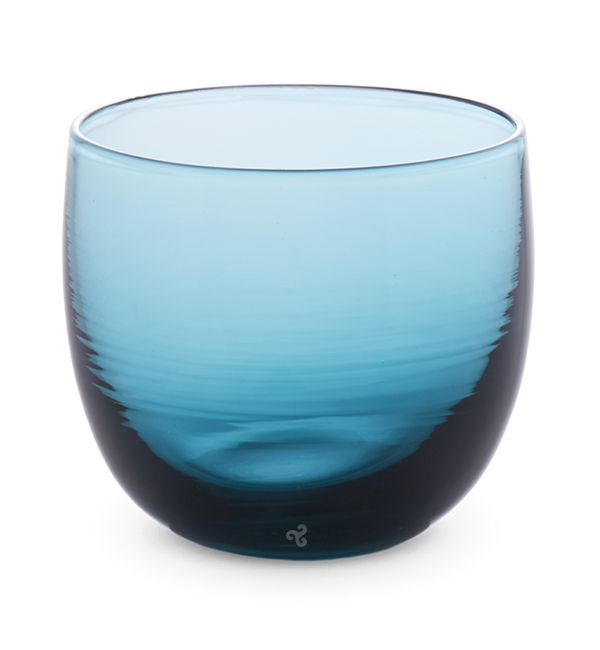 happy hour drinker, transparent nautilus blue, hand-blown drinking glass.