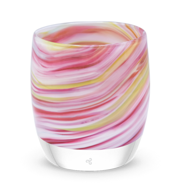 pirouette pink multi-colored swirl, hand-blown glass votive candle holders