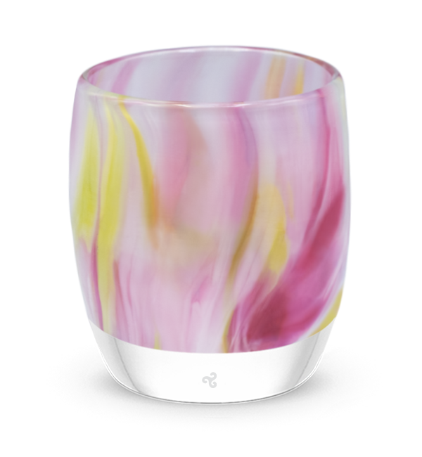 prima pink multi-colored petal, hand-blown glass votive candle holders