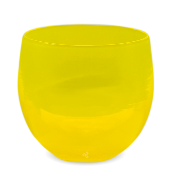 pucker drinker, bright yellow hand-blown drinking glass.
