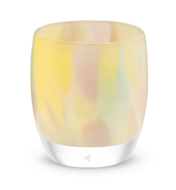 so much fun, pastel mix, hand-blown glass votive candle holder.