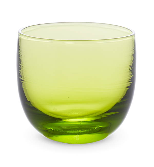 hand-blown lime green drinking glass.