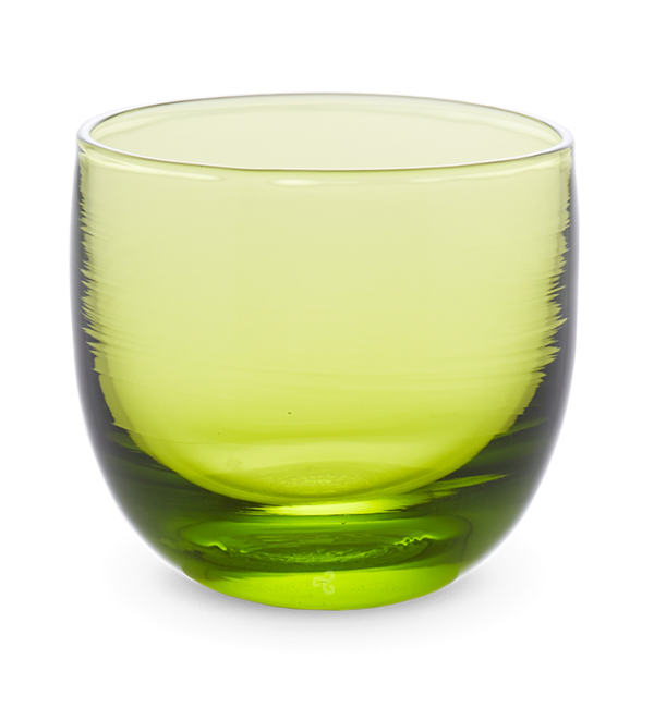 twist drinker, transparent lime green, hand-blown drinking glass.