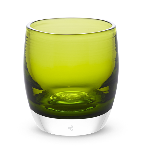 gem transparent green, hand-blown glass votive candle holder.