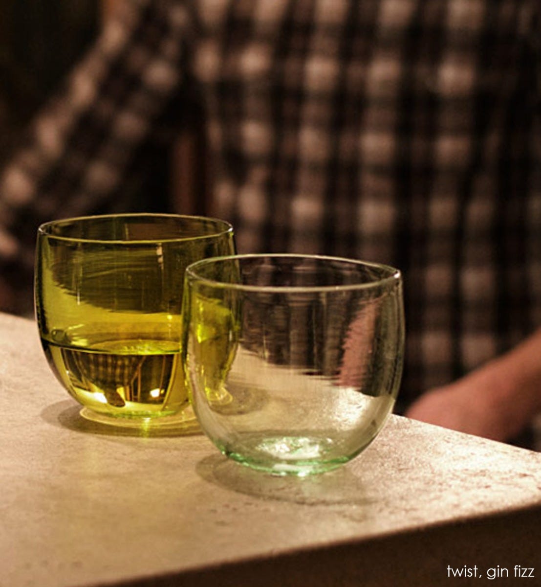 light green hand-blown drinking glass.