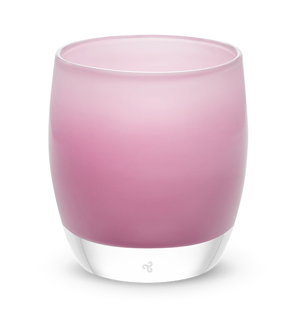 hand-blown pink glass votive candle holder