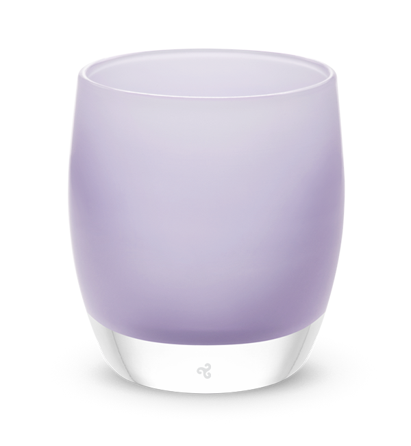 grammy, soft purple hand-blown glass votive candle holder.