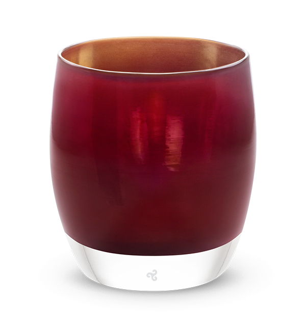 grateful red, wine red with metallic interior, hand-blown glass votive candle holder.