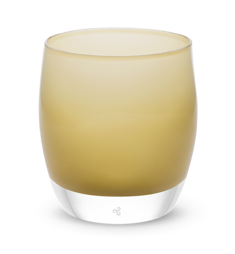 great oak, soft light brown, hand-blown glass votive candle holder.