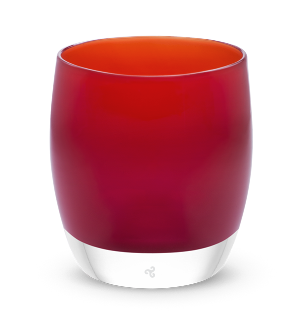 happy birthday bright red, hand-blown glass votive candle holder.