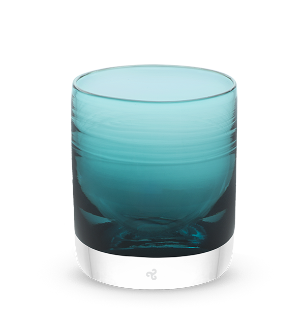 aqua blue hand-blown lowball glass.