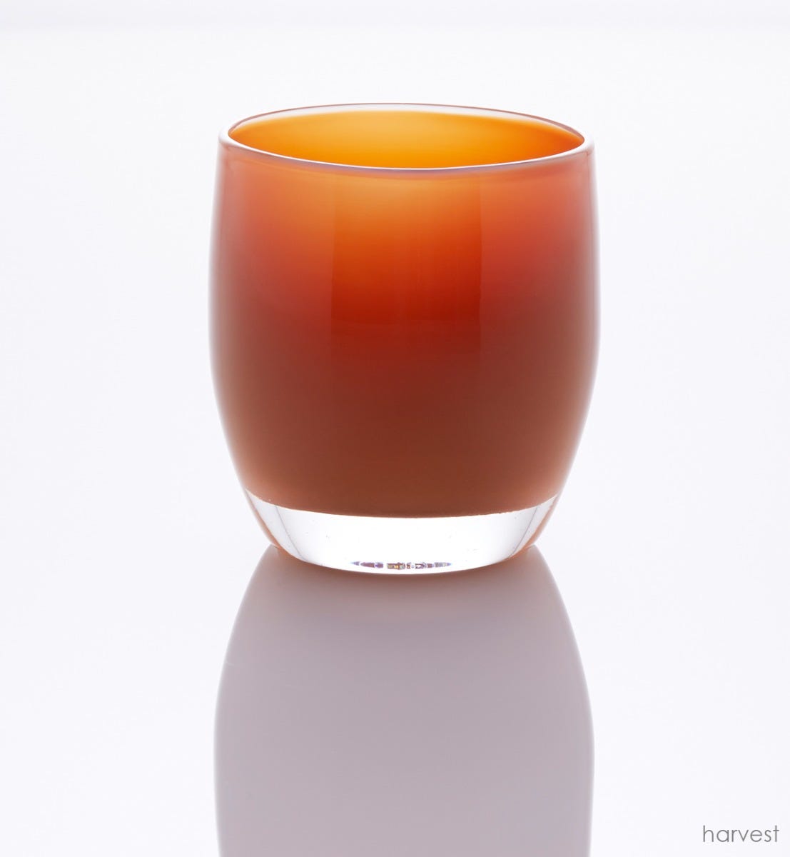 hand-blown deep orange glass votive candle holder