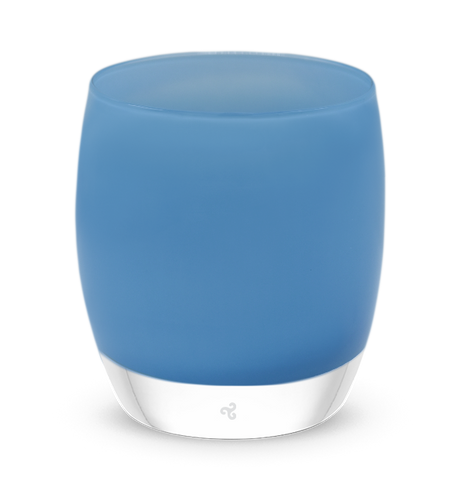 healing light sky blue hand-blown glass votive candle holder