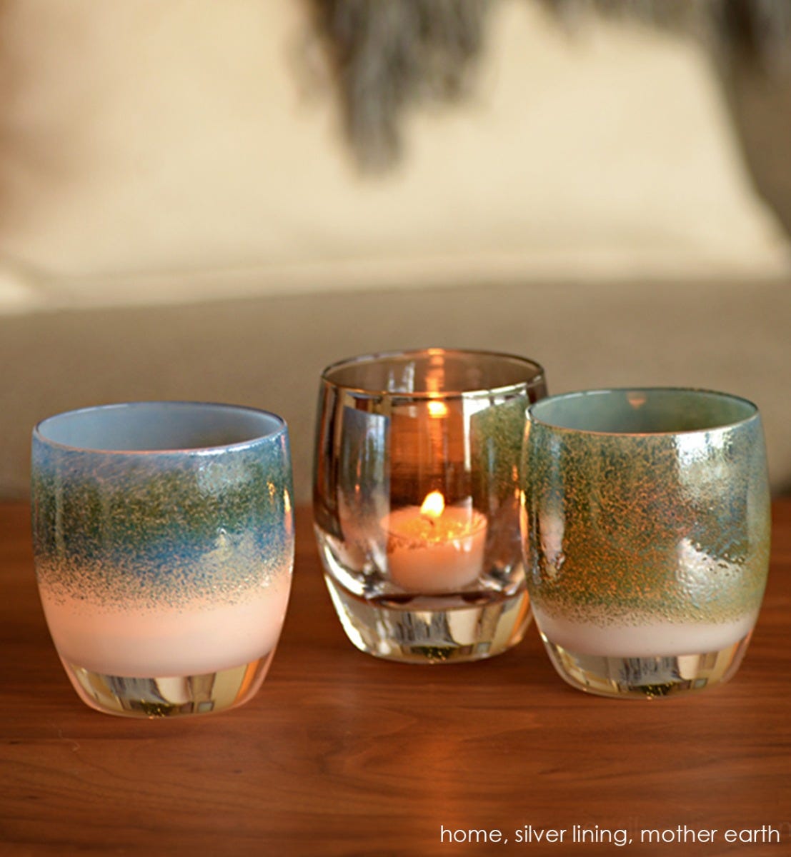home | textured blue hand-blown glass candle holder | glassybaby