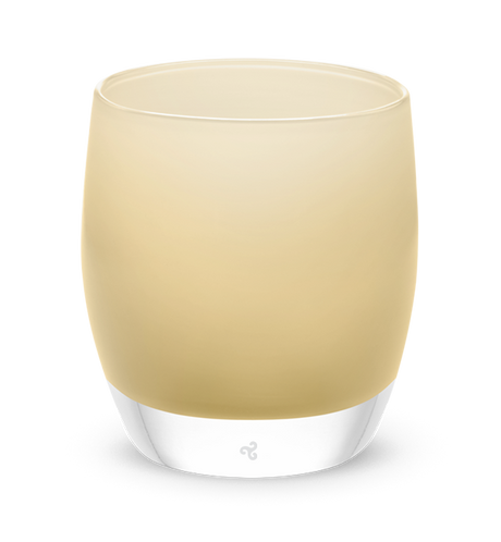 honey, light tan, hand-blown glass votive candle holder.