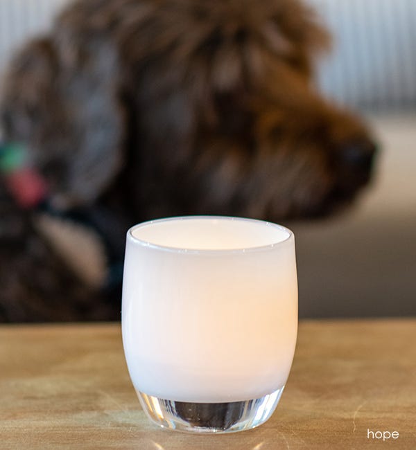 hope pure white hand-blown glass votive candle holder
