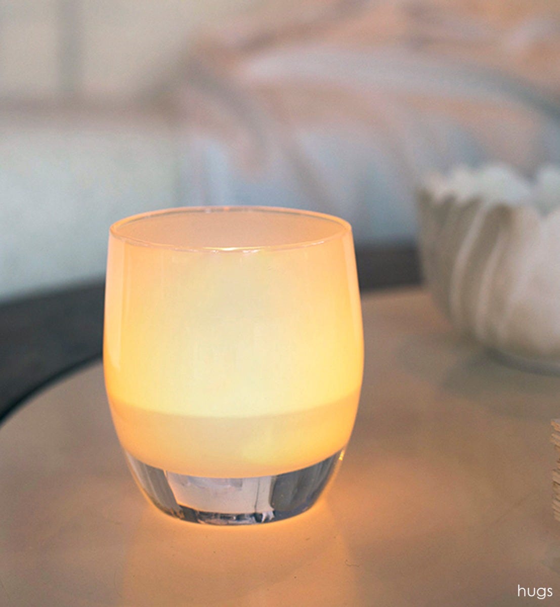 hugs opaque off white hand-blown glass votive candle holder