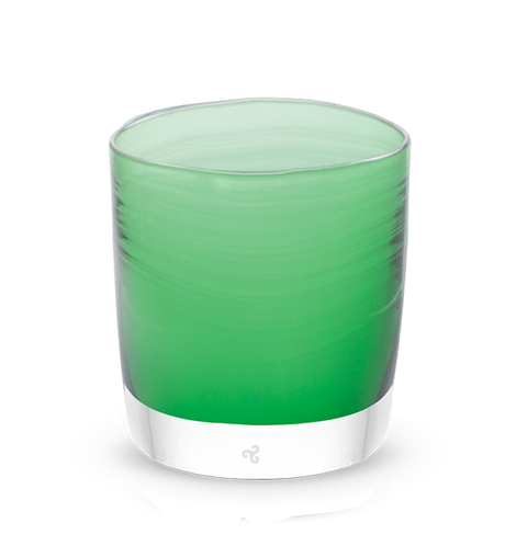 ivy winter green transparent, hand-blown glass lowball drinking glass
