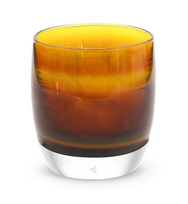 keeepsake golden amber with gold metallic interior hand-blown glass votive candle holder.