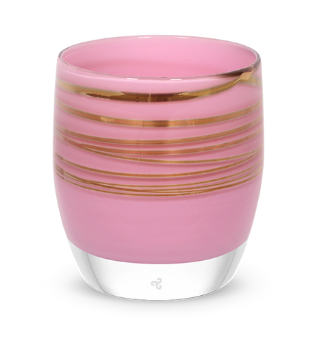 kiss pink with gold wrap hand-blown glass votive candle holder