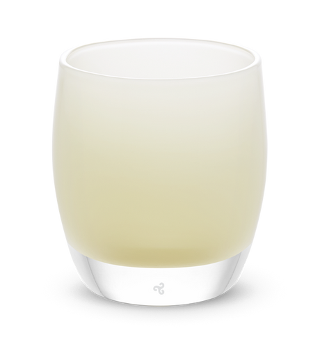 lamb soft beige hand-blown glass votive candle holder.